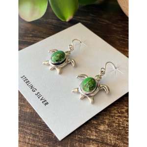 Southwest Handmade Sonoran Gold Turquoise & Sterling <b>Silver</b> Drop <b>Earrings</b> Animal Pattern Turtle <b>Dangle</b> - Product Image 4