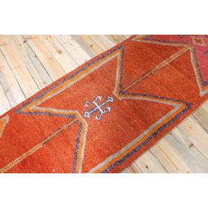 Alfombra Vintage, Alfombra Turca de 3x12.6 pies, Alfombra de Lana Geométrica Naranja y Rosa - Product Image 2