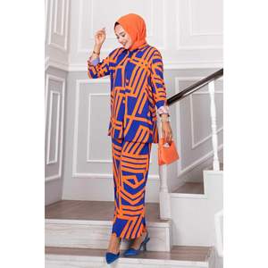 Orange Striped <b>Viscose</b> <b>Hijab</b> 2-Piece Modest Set - Product Image 1