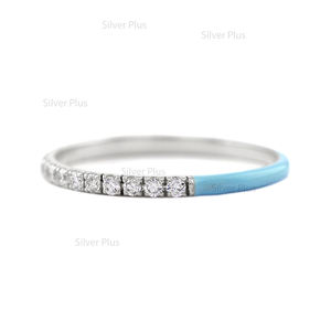 Haute qualité 18K or jaune massif demi émail turquoise et demi pavé diamant éternité bande Cocktail bague productible In10K/14K - Product Image 3
