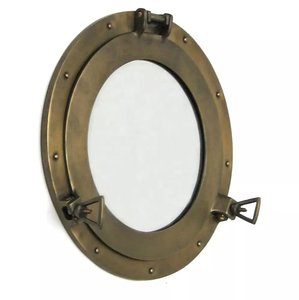 Miroir en laiton antique à 12 hublots pour décoration murale de cabine et de bureau nautique Fournitures marines au prix - Product Image 2