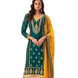 Traje Plazzo de seda Chinon bordado de seda Georgette de diseñador por Fab Zone - Product Image 1