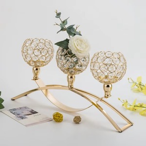 Luxury 3 In One <b>Crystal</b> Work Candle <b>Stand</b> Gold Finished Perfect For Bedroom Decor Centerpiece And Party Decoration From India - Product Image 2