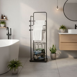KPT68007 Perchero Rectangular de Acero Inoxidable con Cesta para Organizar Toallas en el Baño, 40x30x110cm - Product Image 3