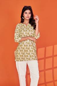 Top Tradicional de Fiesta con Motivo de Hojas para Mujer, Mezcla de Algodón, Gris, Estampado Digital en Relieve, Secado Rápido - Product Image 4