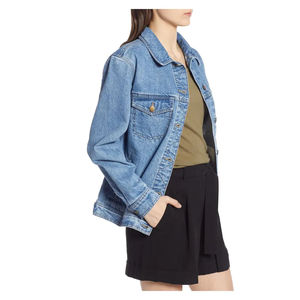 Veste universitaire à manches longues en toile respirante pour femme avec décoration de poche au design classique vieilli de longueur régulière - Product Image 3