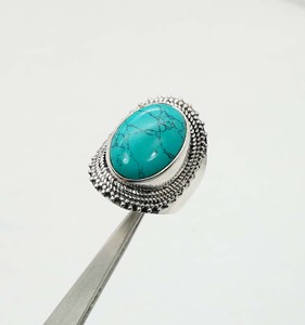 925 argent sterling massif mois de décembre pierre de naissance turquoise avec sertissage de lunette bague de forme ovale - Product Image 4