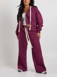 Haut court décontracté d'hiver pour femme, style streetwear, personnalisable avec cordon de serrage, en polyester/coton, à capuche, imprimé délavé à l'acide - Product Image 2