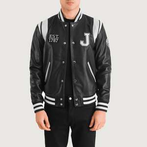 Veste universitaire vintage Liberte New Jersey en cuir de mouton noir, taille XS, imperméable, motif brodé, style automne - Product Image 1
