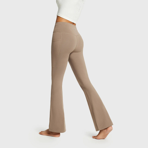 Pantalon évasé uni pour femme, été, taille haute élastique, cordon de serrage, poche, pantalon de sport ample et droit avec poches latérales - Product Image 2