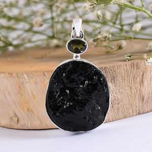 Colgante de Plata de Ley 925 con piedra Natural de moldavita, joyería hecha a mano, de oro amarillo - Product Image 1