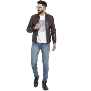 Haute qualité 100% cuir véritable enduit col montant veste universitaire pour hommes chaud automne mode porter vente chaude - Product Image 1