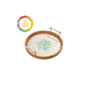 Bandeja de ratán natural hecha a mano con incrustaciones de perlas elegantes para uso decorativo ecológico en el hogar y la Oficina - Product Image 4