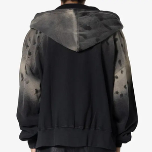 Venta al por mayor personalizado ácido lavado desgastado sudaderas con capucha para los hombres | Ripped Oversized Vintage Zip-Up térmica Hoody con bordado - Product Image 5