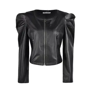Black original LeatherJacket For Women Fashion cow Leather Lady Coat Jackets With Zipper Outerwear