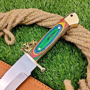 Camping Hunting Bowie <b>Knife</b> Carbon Steel Partially Serrated Edge Durable Lightweight with Multicolor Wood Handle 3 Year Warranty - Product Image 4