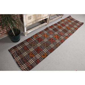 2x8.1 ft Turkish Rug, Kilim Rug, <b>Brown</b> Floral Rug <b>Wool</b> - Product Image 3
