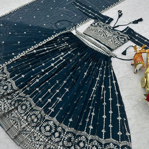 Modern Heavy Fox Georgette Lehenga Choli con cinturón de trabajo de secuencia de bordado completamente cosido para colección de bodas - Product Image 1