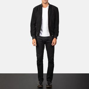 Blouson d'aviateur en daim noir personnalisé Fabrication professionnelle col montant personnalisé Saison d'hiver Techniques de teinture unie - Product Image 3
