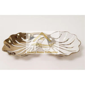 Bol à feuilles en métal à approvisionnement rapide Vaisselle artisanale en métal à 2 niveaux Bol en métal de service Plats de couleur dorée de la collection de maisons de luxe - Product Image 5