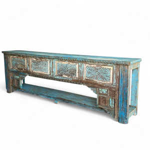 Handmade Rustic Wooden <b>Console</b> <b>Table</b> with Mirrored Feature Solid Wood Living Room Furniture with <b>Storage</b> for Hotel Decoration - Product Image 1