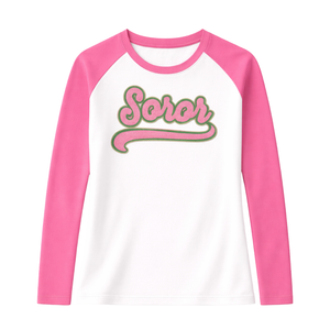 T-shirt d'été écologique à manches courtes et col raglan blanc pour sororité grecque, rose et vert, pour femmes, style universitaire, élégant - Product Image 3