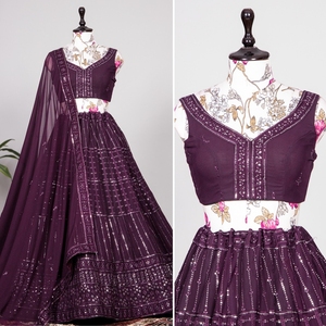 Dernier vêtement de Festival de créateur, broderie Georgette, Lehenga, Choli avec dupata, lehenga, choli pour filles - Product Image 2