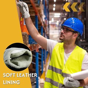 Gants de travail en cuir pour hommes et femmes, gant de jardinage réglable en cuir de vachette avec paume renforcée pour le conducteur - Product Image 4