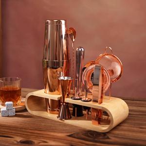 Support à bar en bois élégant, finition cuivre, parfait pour les accessoires à vin et à cocktails, pour bar à domicile, cuisine et bureau, articles de bar en provenance d'Inde. - Product Image 1