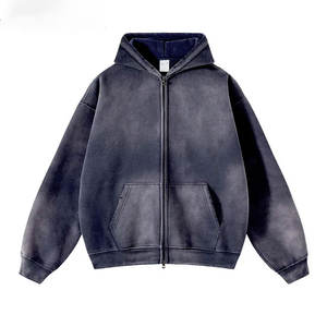 Sudadera con Capucha Extra Grande, con Cierre, Lavada en Color Morado, Desteñida por el Sol, de Algodón 100 % de Alto Gramaje, Fabricación de Ropa - Product Image 3