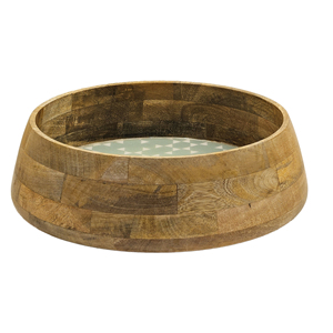 Cuenco de madera con esmalte rosa para servir, cuenco decorativo hecho a mano para ensalada y fruta con estampado geométrico, vajilla de cocina esmaltada de madera de Mango - Product Image 3