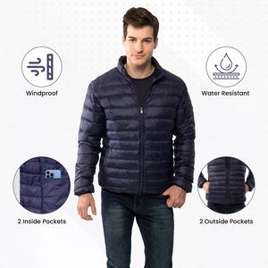 Chaquetas acolchadas para hombre personalizables ligeras de moda al por mayor prendas de vestir exteriores de lona con diseños de burbujas de cuello alto - Product Image 2