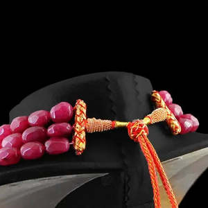 AAA+ Quality 1040.00 CTS EARTH MINED RICH RED <b>RUBY</b> 3 STRAND OVAL FACETED BEADS <b>NECKLACE</b> (DG) Cus-Jew26 - Product Image 2