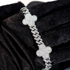 Pulsera de Plata Iced Out con Eslabones Cubanos y Trébol, Cadena Hip Hop de Moissanita, Pulsera de Lujo con Diamantes para Hombre y Mujer - Product Image 5