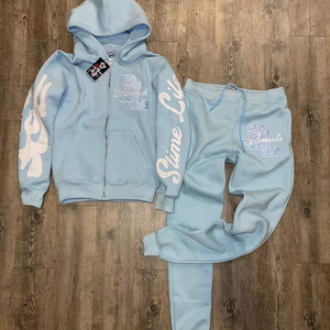 ชุดวอร์มมีซิปสำหรับผู้ชายเสื้อสเวตเชิ้ตและกางเกงผ้าฟลีซผ้าฝ้ายมีฮู้ดชุดเสื้อวอร์มสำหรับผู้ชาย - Product Image 1