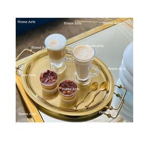 Plateau de service alimentaire en fer au design attrayant avec plateau à fruits et desserts de qualité supérieure de couleur or et blanc en Inde - Product Image 2