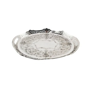 Décor Marocain Vaisselle Thé Cocktail Plateau De Service En Métal Argenté Rond Grand Plateau De Service En Acier Inoxydable - Product Image 1