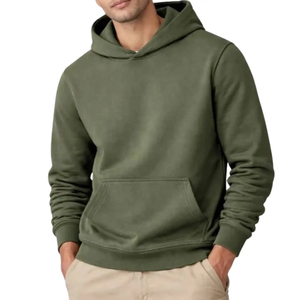 Sudadera con Capucha Verde Oliva para Hombre, Corte Regular, Felpa de Algodón, Estilo Casual para Otoño, Diseño con Bolsillos, Tejido Liso Teñido - Product Image 3