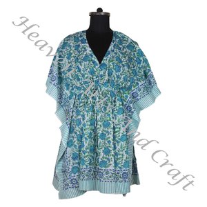 Vestido de noche africano para mujer, vestidos étnicos, vestidos caftán cortos para mujer, KFCS152, el mejor vestido de mujer de fabricación con estampado de bloques a mano - Product Image 1