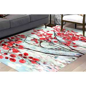 Tapis imprimé feuilles rouges : Tapis de bureau antidérapant, tapis doux non tissé - Product Image 1