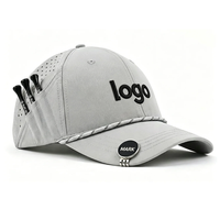 Gorra de Béisbol Gris Claro de 5 Paneles con Bolsillo para Tees de Golf, Logotipo Bordado, Cierre Magnético, Unisex, Primavera Verano, Casual, Deportiva, para Exteriores