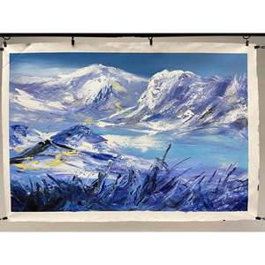 Dipinti 100% fatti a mano su tela 36in X 24in astratta paesaggio di montagna di neve moderna parete arte artista stile moderno scenario - Product Image 5