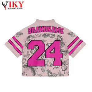 Moda Deportes Suelto Impreso Casual Tamaño 24 Rugby Jersey Contraste Color Costura Cuello en V Camisa de manga corta VIKY INDUSTRIES - Product Image 5