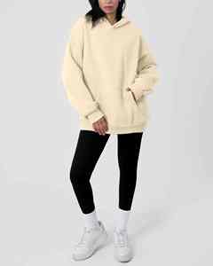 Prix d'usine, sweat-shirts d'hiver surdimensionnés pour femmes, en tricot 100% coton, avec badge imprimé, broderie, écologiques, coupe-vent - Product Image 4