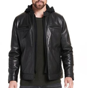 Chaqueta clásica de cuero auténtico estilo motorista con capucha extraíble Chaqueta de moda impermeable de invierno suave con ajuste cómodo - Product Image 6