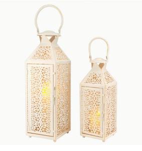 White Metal <b>Moroccan</b> <b>Lantern</b> Set with Intricate Cutwork Glass Panels Warm Candle Glow Elegant Festive Home Decor and Gift Choice - Product Image 5
