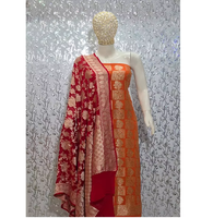 Ensemble de costume pour femme non cousu en Khaddi Georgette Banarasi pur, tissé à la main, 3 pièces, style ethnique, avec Zari, Booti et Dupatta Sun