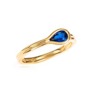Adjustable Open Ring For Women Pear Shaped Blue Cubic Zirconia Dainty Ladies 925 Sterling Silver 14K Gold Plated Ring - Product Image 3
