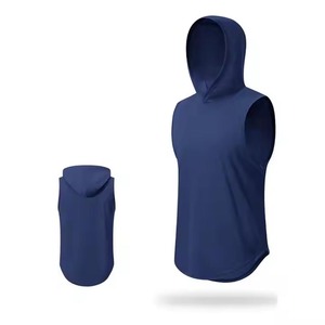 Men New Gym Wear <b>Sleeveless</b> Slim Fit Running T Shirts Workout Gym Shirts With <b>Hoodie</b> Cotton Heavy Heavyweight - Product Image 3