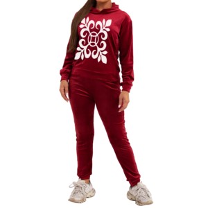 Vente en gros Ensemble de survêtements en velours 100% coton de meilleure qualité pour femmes, personnalisé, décontracté, deux pièces, en velours, coupe ajustée, pour filles - Product Image 5